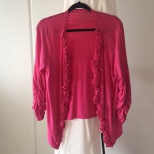 Cute Pink Jacket with Roses and Ruched Sleeves -OS